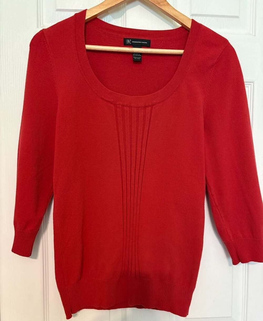 INC International Concepts Burnt Orange Knit Sweater with Pleated Detail, XL